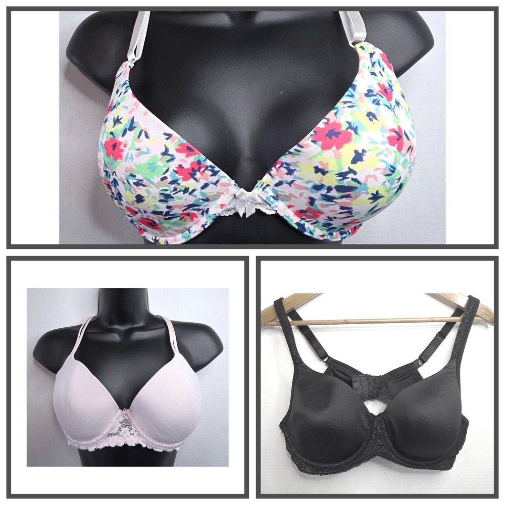 BUNDLE - Bra 3 Pack Floral - Pink Lace -  Black 38B Maidenform & NoBo